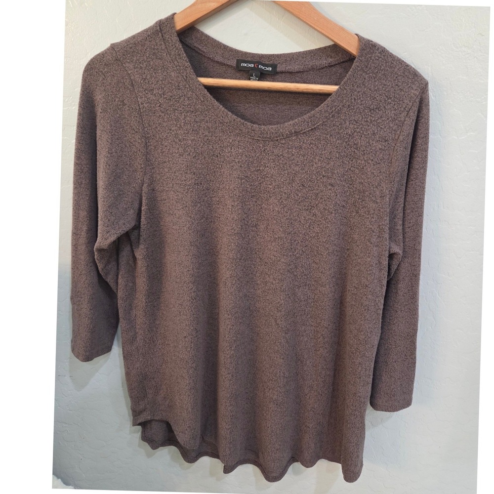 Moa Moa Womens Super Soft Knit Scoop Neck 3/4 Sleeve Top Large